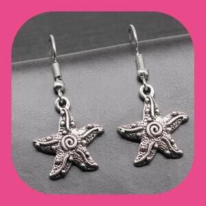 New Pretty Ocean Beach Silver Deco Starfish Earrings